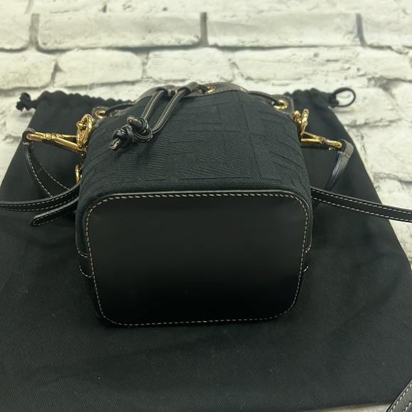 Fendi Black Mon Trésor Mini Leather-trimmed Canvas Bucket Bag - Picture 5 of 16
